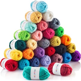 CRAFTISS 30 of 20g/0.7Oz Acrylic Yarn Mini Skeins - 1300 Yards of Soft Yarn for Crocheting and Knitting Craft Project, Assorted Starter Crochet Bulk Kit for Adults and Kids