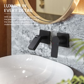 CHALIRS Wall Mount Fuacet Solid Brass, Wall Mounted Bathroom Vessel Sink Faucet,Single Handle 2 Holes Vanity Faucet with Foldable Spout, Rough in Valve (Matte Black)