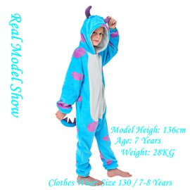 Boys Girls Unisex Animal Pattern Cow Bear Panda Bunny Bull Gorilla Dinosaur Crocodile Onesie Pyjamas Outfit Sleepsuit Soft Fleece Extra Large Thickness (UK, Age, 7 Years, 8 Years, Blue Bull)