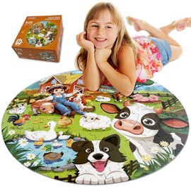 TALGIC Puzzles for Kids Ages 4-6, 70 Piece Educational Round Floor Puzzles for Kids Ages 3-5, Toddler Farm Puzzles with Animals & Barn, Popular Preschool Toys & Gift Kids Puzzles Ages 3 4 5 6 7 8 9 10