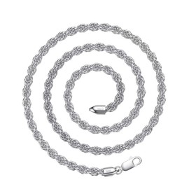 ASDULL 925 Sterling Silver Clasp 5mm Silver Rope Chain Necklace for Men Silver Link Chain for Women 16 Inches