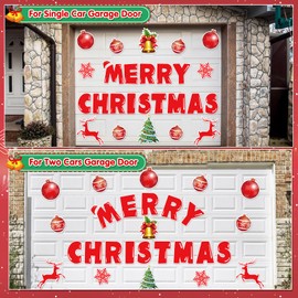 Merry Christmas Garage Door Magnets Decoration, 27 Pcs Christmas Decor Garage Door Magnetic Banner with Ornament, Refrigerator Magnets Car Decal Stickers for Xmas Holiday DIY Decor, 8"H Large
