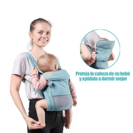 Cangurera para Bebe, Fular Ergonómico para Bebés de 0 a 36 Meses(Hasta 20 kg), Mochila Portabebés, Proteger la Cabeza, Portabebés de Algodón Ligero y Transpirable Ajustable