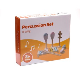 The colourful children's percussion set, children's instruments, 8 pieces, made of wood, consisting of glockenspiel, castanets, maracas etc. - for early musical education/orff instruments