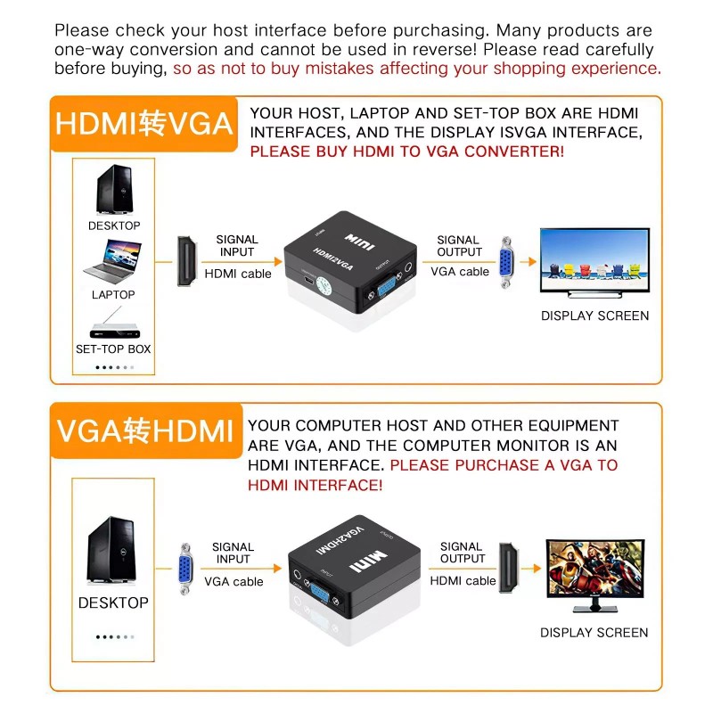 Unbranded NEW VGA to HDMI Converter Adapter 1080P Full HD