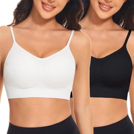 SIMIYA Sports Bra for Women Super Comfort Bras Adjustable Strap Bralette Removable Pads Sleep Bras for Girls in Yoga Leisure Stretch Crop Tops Vest(XL, Black+White)