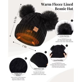 Winter Hat Scarf Glove Set for Women, Warm Fleece Lined Womens Beanie Hat with Double Pom Pom, Gloves with Touchscreen Fingers, Knit Scarf Neck Warmer for Cold Weather-Oatmeal