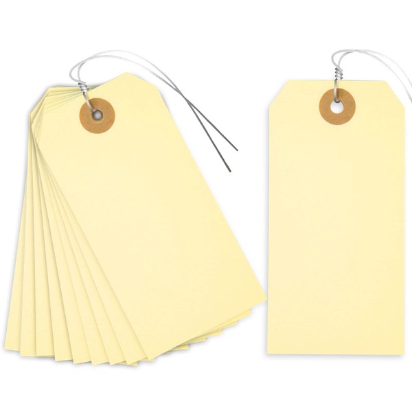 SallyFashion Blank Shipping Tags, 120 PCS 4 3/4 x 2 3/8 inches Manila Hang Tags with Wire Label Tags