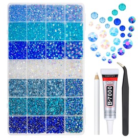qiipii 28 Types Blue Jelly Resin Rhinestones w B7000 Jewelry Glue for Bedazzling Crafting 3mm-6mm Flatback Colorful Teal Blue Royal Blue AB Stones Gems Diamonds for Nails Face Makeup Crafts Tumblers