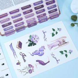 XKDOUS Purple Bible Tabs with Stickers, Laminated Gold Foil Large Print Bible Tabs for Women Men Kids, Bible Study Supplies, Bible Book Tabs and Stickers Designed for Bible (Hyacinth Purple)