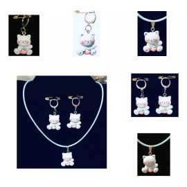 COLIBRI ALEGRE Collar Y Aretes De Gatitos Azules Con Fresa