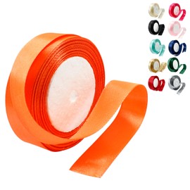 Qjaiune Orange Satin Ribbon - 1 Inch x 25 Yards, Wedding Bouquet & Crafts, Silky Polyester Shiny Fabric