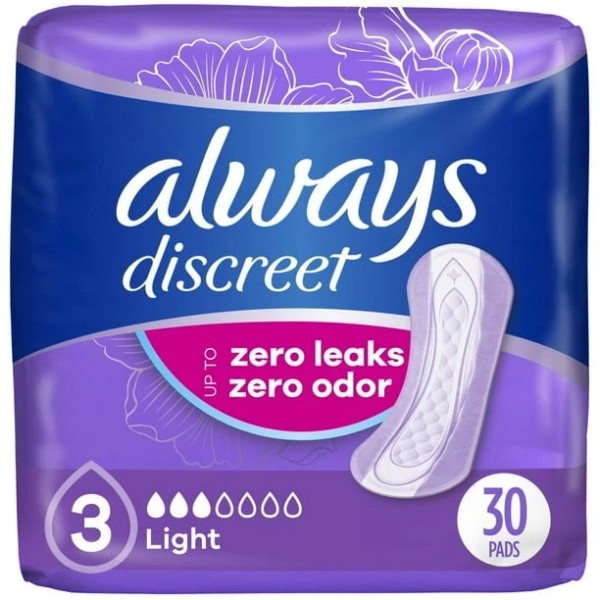 Always Discreet Incontinence Pads Light, 30 Ct – Bladder Protection