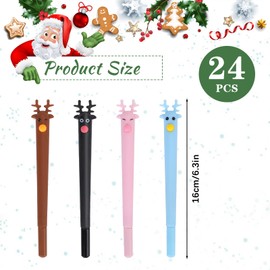 SHAIDOJIO 24 Reindeer Gel Pens, Christmas Cartoon Animal Black Gel Pens, Novelty Gel Pens, Black Creative Gel Pens, Christmas Pens for School Home Office Supplies, Gift, 4 Colours