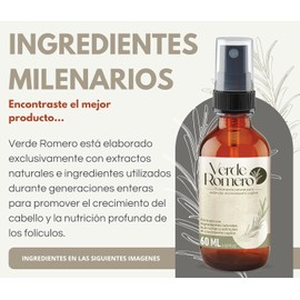 Verde Romero 60ml - Tratamiento de Romero para Crecimiento de Cabello y Reparación de Pelo Dañado - Con Aminobiotina, Extracto de Chile, Aceite de Castor y Multivitamínico - Repara y Nutre desde la Raiz.