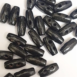 MajorCrafts 44pcs 15mm 2 Holes Small Sewing Oval Toggle Wood Buttons Arts and Crafts Embellishments (Black)