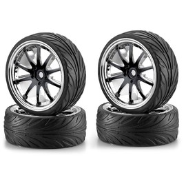 Carson 500900080 – 1: 10 Big Wheel 02 10-Spoke Model-Making Accessory 4 Pack – Black/Chrome