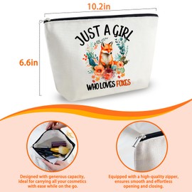 Cute Fox Gifts for Ladies Adults Just A Girl Who Loves Fox Makeup Bags for Women Funny Fox Themed Cosmetic Bag for Bestie Daughter Graduation Birthday Gifts Fox Animal Lover Gifts for Her