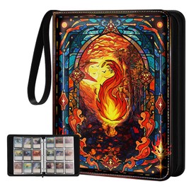 Gurgitat for 9 Pocket Card Binder for MTG, TCG, Game Cards Holds 900 Cards - Large Capacity Trading Card Collection Album Folder with Zipper for Men Boys Teens Fire Design for Sports Card