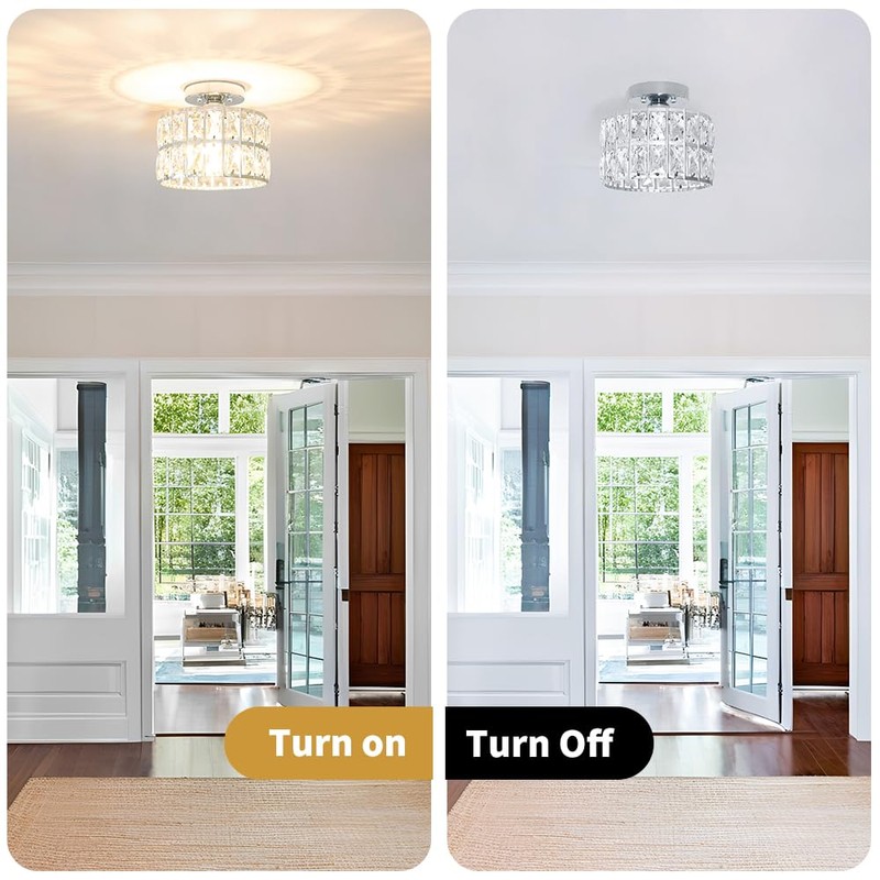 Lxybcce Crystal Ceiling Light Fixture, Modern Chrome Crystal Chandelier, Small