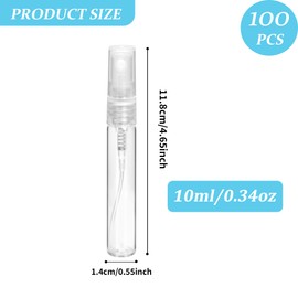 Axigundaone 100 Pcs 10 ml Mini Glass Spray Bottles, Clear Empty Perfume Bottle Fine Mist, Refillable Glass Perfume Atomizer for Travel Party Makeup Tool