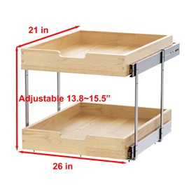 Sikarou Wood Pull Out Cabinet Organizer 2 Tie 26" W x 21" D, Heavy-Duty Sliding Drawers for Inside Cabinets Storage and Organization for Kitchen, Pantry, Bathroom