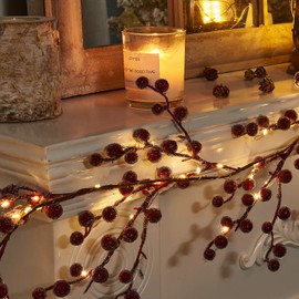 Vanthylit 6FT Red Berry Garland Lights Battery Operated Christmas Garlands for Holiday Indoor Outdoor Decorations