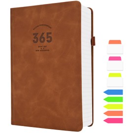 UIRIO EXTRA THICK Notebooks and Journals - College Ruled Notebooks for School - 365 Numbered Pages Year-Round Use - 100 GSM Premium Lined Paper Daily Journals for Women, Men, Work, Writing (Brown, A5)