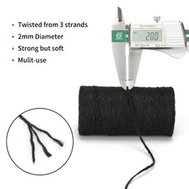 KINGLAKE 100m Black String Twine, 2mm Jute Garden Twine Craft String for Crafts, Gift wrapping,Gardening,Packing,Christmas Decoration