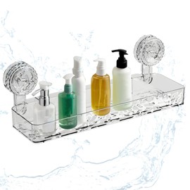 HERKINDNESS Duschablage Saugnapf, Transparent Shampoo Halterung für Dusche, 32 x 9 cm Duschgel Halterung Ohne Bohren, mit Saugnapf Ablage Dusche, für Badezimmer, Küche, Hotel