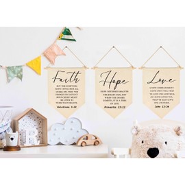 Faith Hope Love-Christian Wall Art-Flower-Scripture Art-Flag Decor Gift for Baby Boys Girls Newborn Kids-Banner Wall Sign Gifts for Nursery Baby Room Playroom Bedroom Front Door-Set of 3