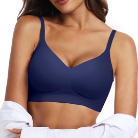 OEAK Womens Wireless Bras Comfortable Push Up Bra No Underwire Bra Full Support Lift Bralette Everyday Seamless Tshirt Bras Navy Blue L