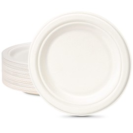 GREENESAGE Disposable Plates 100 Pieces Paper Plates 18 cm White Round Small Disposable Plates Disposable Tableware Sugarcane Disposable Tableware Party Plates Biodegradable Disposable Tableware Paper