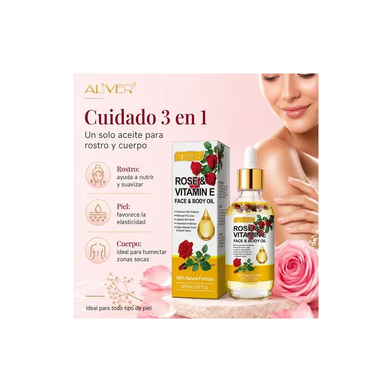 Aceite Corporal Rosa Vitamina E Hidrata Firmeza Ilumina