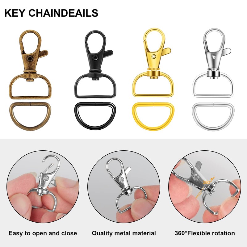100PCS Premium Swivel Snap Hooks and D Rings, Swivel Snap