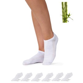 Snocks Premium Bamboo Trainer Socks for Men and Women, 6 Pairs - Soft Breathable Ankle Socks to Prevent Sweaty Feet - Short Socks Ideal for Sports and Everyday Use - Size 35-50, 6x White, 39 - 42