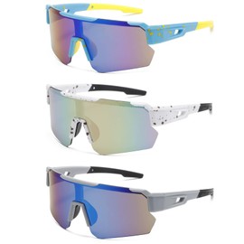 Landrain Pack of 3 Fast Glasses Rave, Cycling Glasses Polarised UV400 - Windproof Sports Sunglasses with Anti-Fog & Scratch-Resistant for Women / Men for Cycling, Running, Outdoor