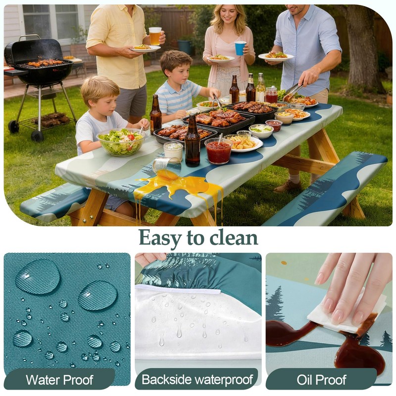 Picnic Table Cover with Bench Covers Camping Essentials Waterproof Windproof