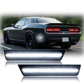 Nrgedzam LED Side Marker Lights LED Rear Bumper Marker Lamps Smoked Lens Rear Led Side Marker Lights For Dodge Challenger 2008-2014, Rear Bumper LED Sidemarker White 2PCS