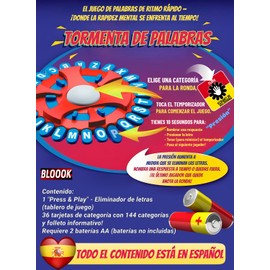 BLOOOK WORDSTORM – Juego de Palabras Rápido con Tablero de 26 Letras, Temporizador y Luces Rojas Intermitentes – Perfecto para Noche de Juegos en Familia, Fiestas y Diversión Educativa
