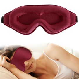 WLLHYF Silk Sleep Mask 3D Stereo Deep Sleep Eye Mask Comfortable Adjustable Cute Block Out Light Eye Covers for Man and Woman All Night Sleep (Maroon)