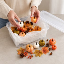 50Pcs Thanksgiving Artificial Pumpkins Set with Leaves Acorns and Pine Cones for Autumn Festival Home Table Decoration
