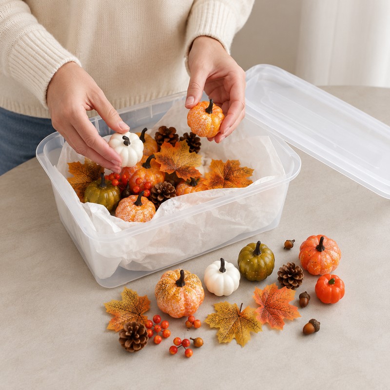 50Pcs Thanksgiving Artificial Pumpkins Set with Leaves Acorns and Pine