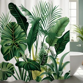 NEJLCTOROUS Shower Curtain Green,Tropical Leaves Bathroom Curtain 180 x 180 cm,Polyester Washable Fabric Leaf Plant Bath Curtain with 12 Hooks for Wet Room (180cm X 180cm)