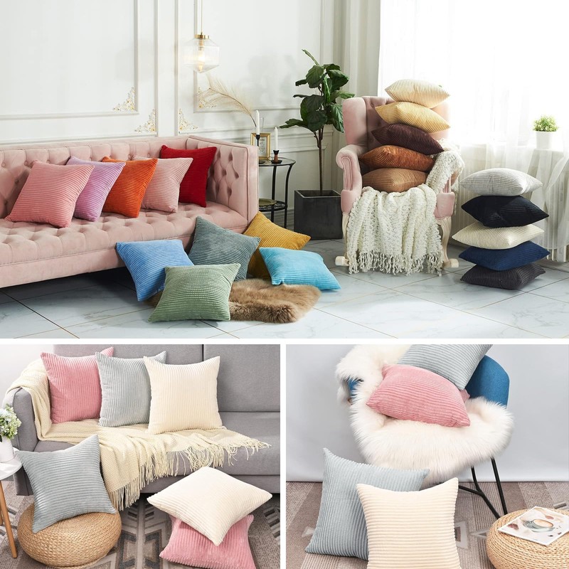 CALIYO Cushion Cover Corduroy Plain Set of 2 Cushion Covers