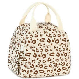 BTOOP Lunch Box for Women Men Cute Corduroy Lunch Bags Large Capacity Insulated Lunch Tote Bag For Work Travel Or Picnic (Beige-Brown-Leopard)