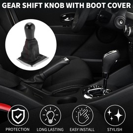 TUCKBOLD 6 Speed Manual Gear Shifter Knob with Cover for Ford Focus MK2 | Automotive Gearbox Stick Shifter Lever Knob Black Red Plastic Faux Leather 1 Pcs