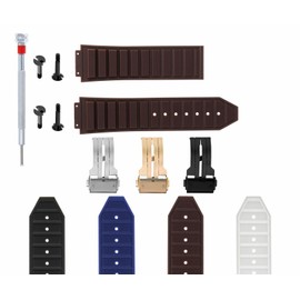 Ewatchparts 24-28mm Rubber Watch Band Strap With Clasp Compatible With H Hublot 44-48mm Big Bang Includes 4 Black Screws