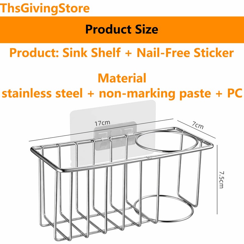 ThsGivingStore Suction Sink Sponge Holder with Brush Holder, 2-in-1 Adhesive