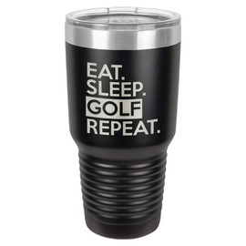 EAT SLEEP GOLF REPEAT Black 30 oz Tumbler With Straw and Slide Top Lid | Stainless Steel Travel Mug | Compare To Yeti Rambler